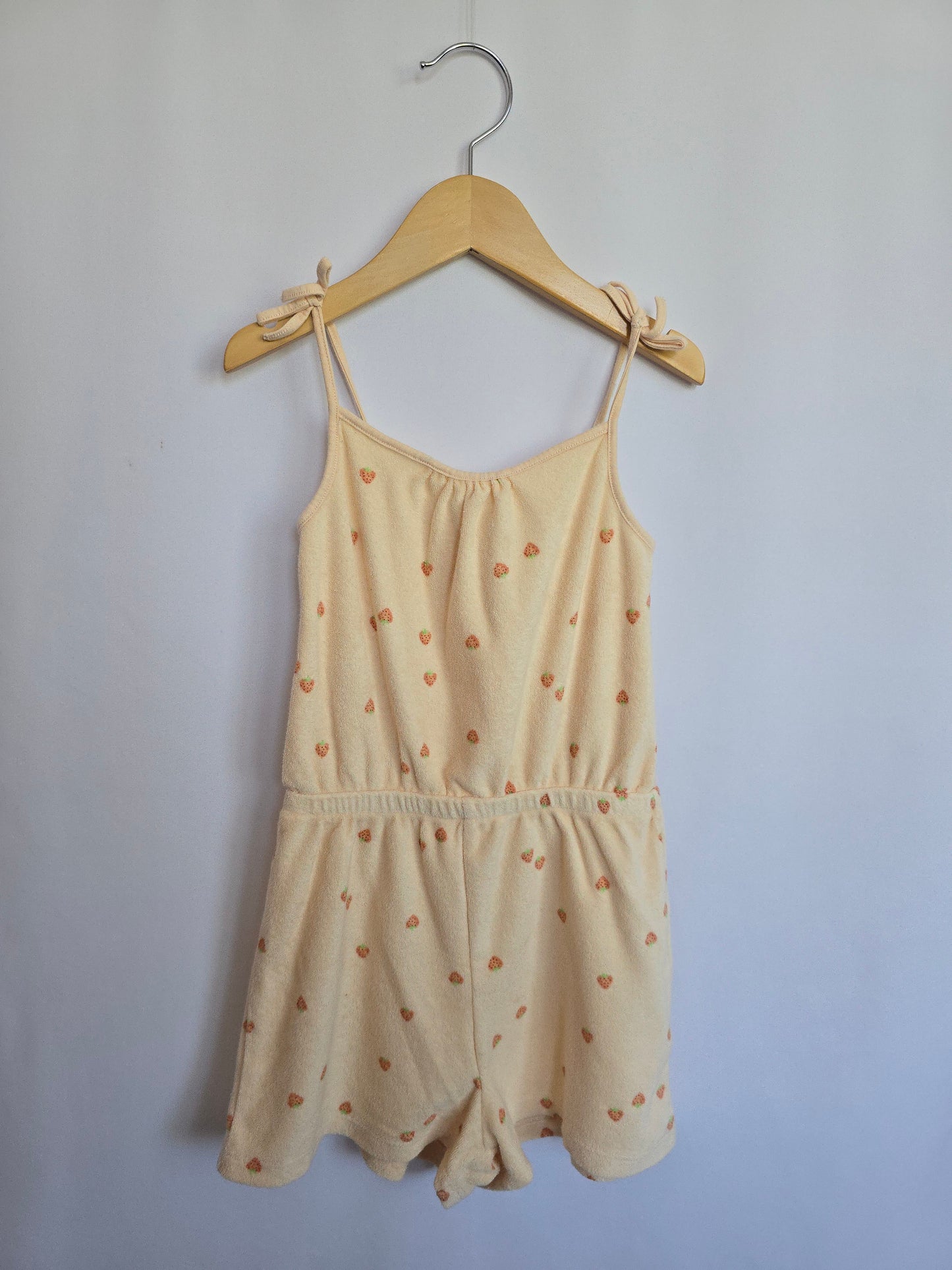 H&M Strawberry Terry Shortie Romper • 6-7 years