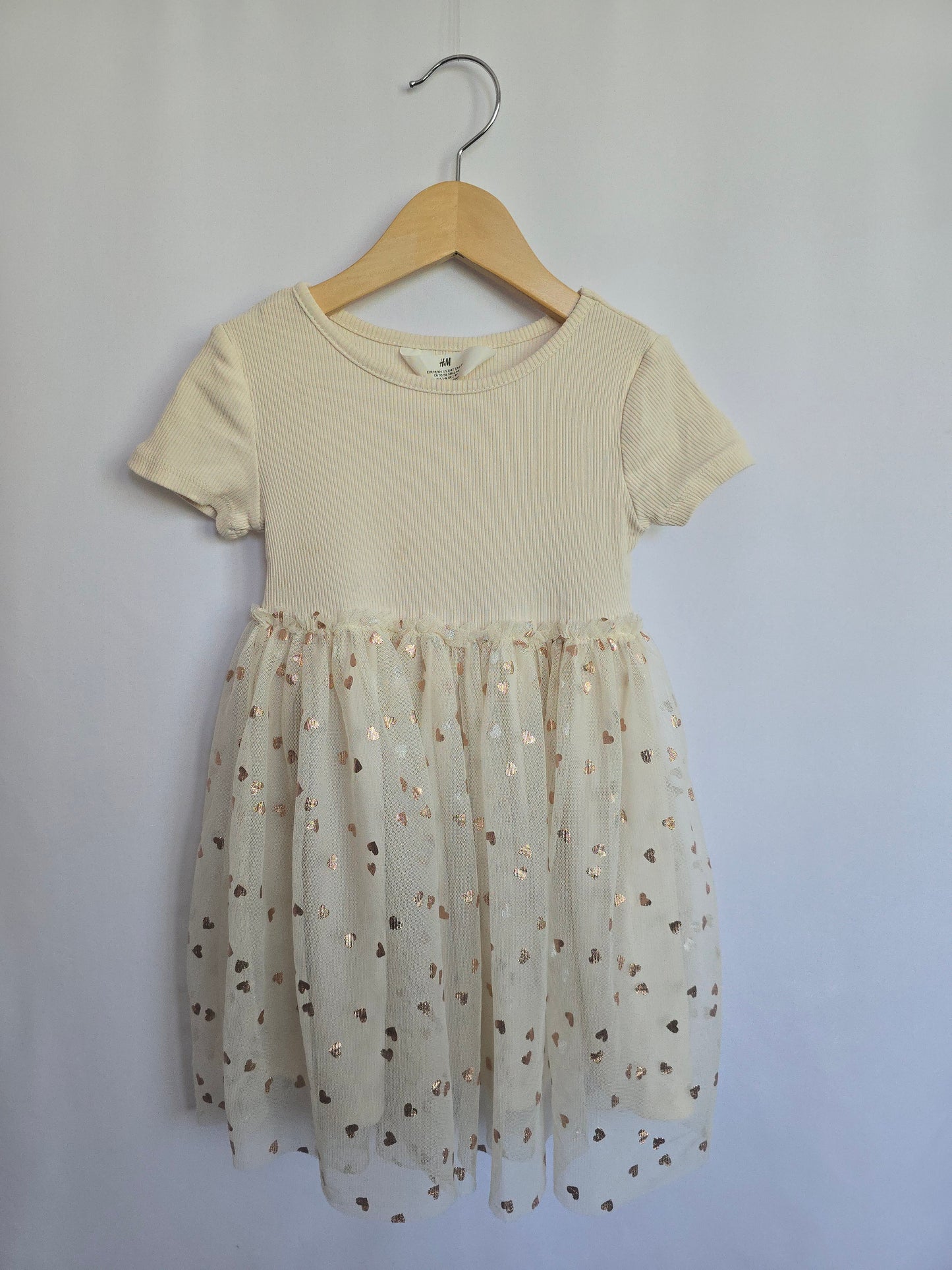 H&M Cream Hearts Tulle Dress • 2-4 years
