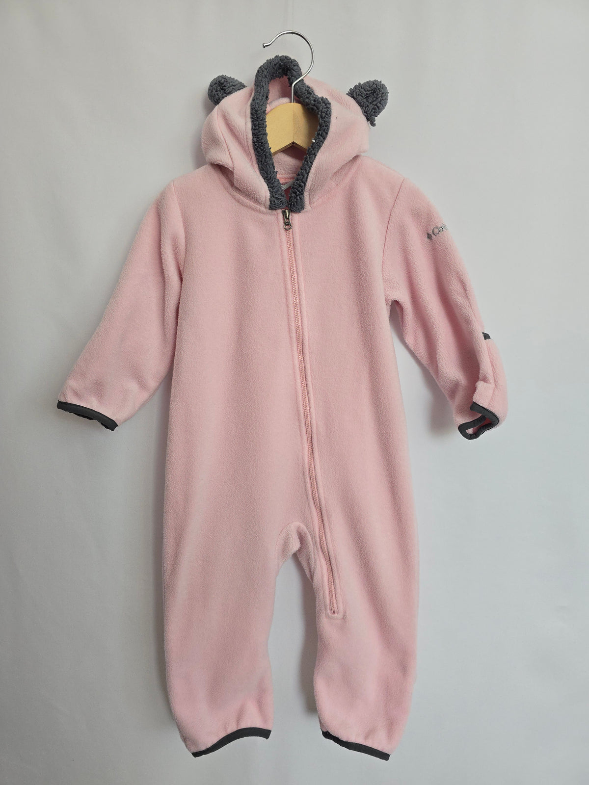 Columbia Pink Fleece Teddy Bunting Suit • 12-18 months