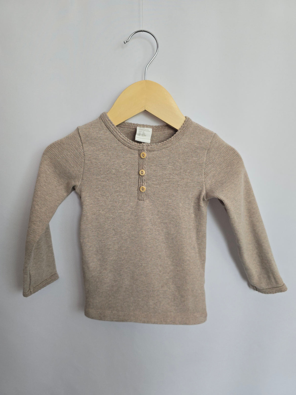 H&M Dune Ribbed Organic Cotton Long Sleeve Shirt • 9-12 months