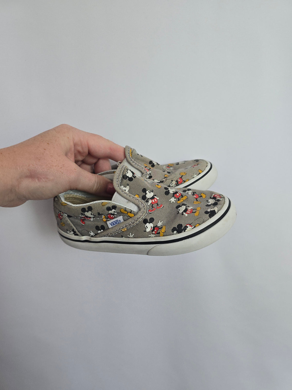 Vans Grey Mickey Slip Ons • 8.5C