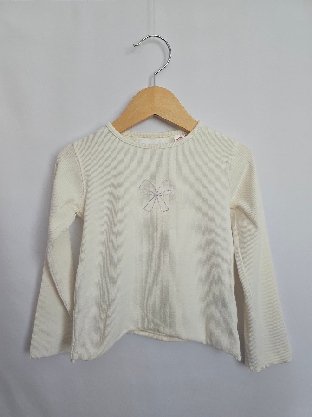 Zara Cream Ribbed Bow Long Sleeve Shirt • 5 years