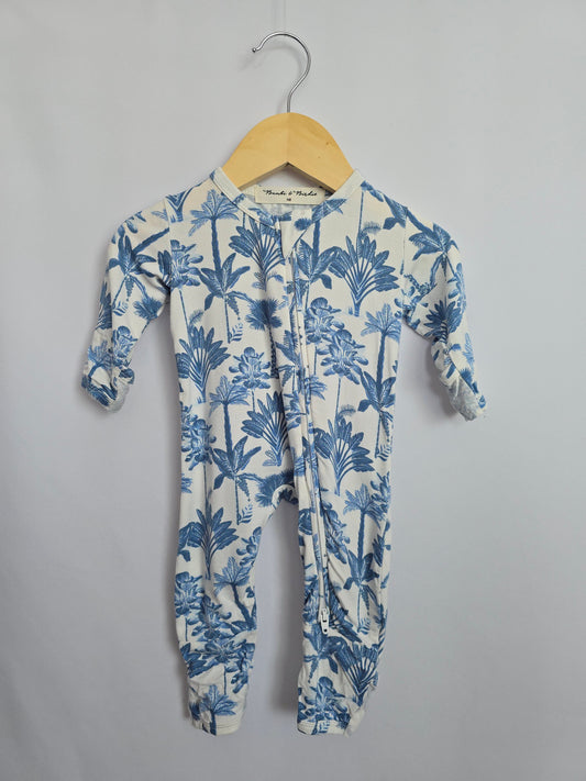 Bambi & Birdie Blue Palms Zip Romper  • Newborn