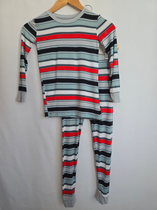 Little Sleepies Blue/Red Stripe Pajama Set • 7-8 years