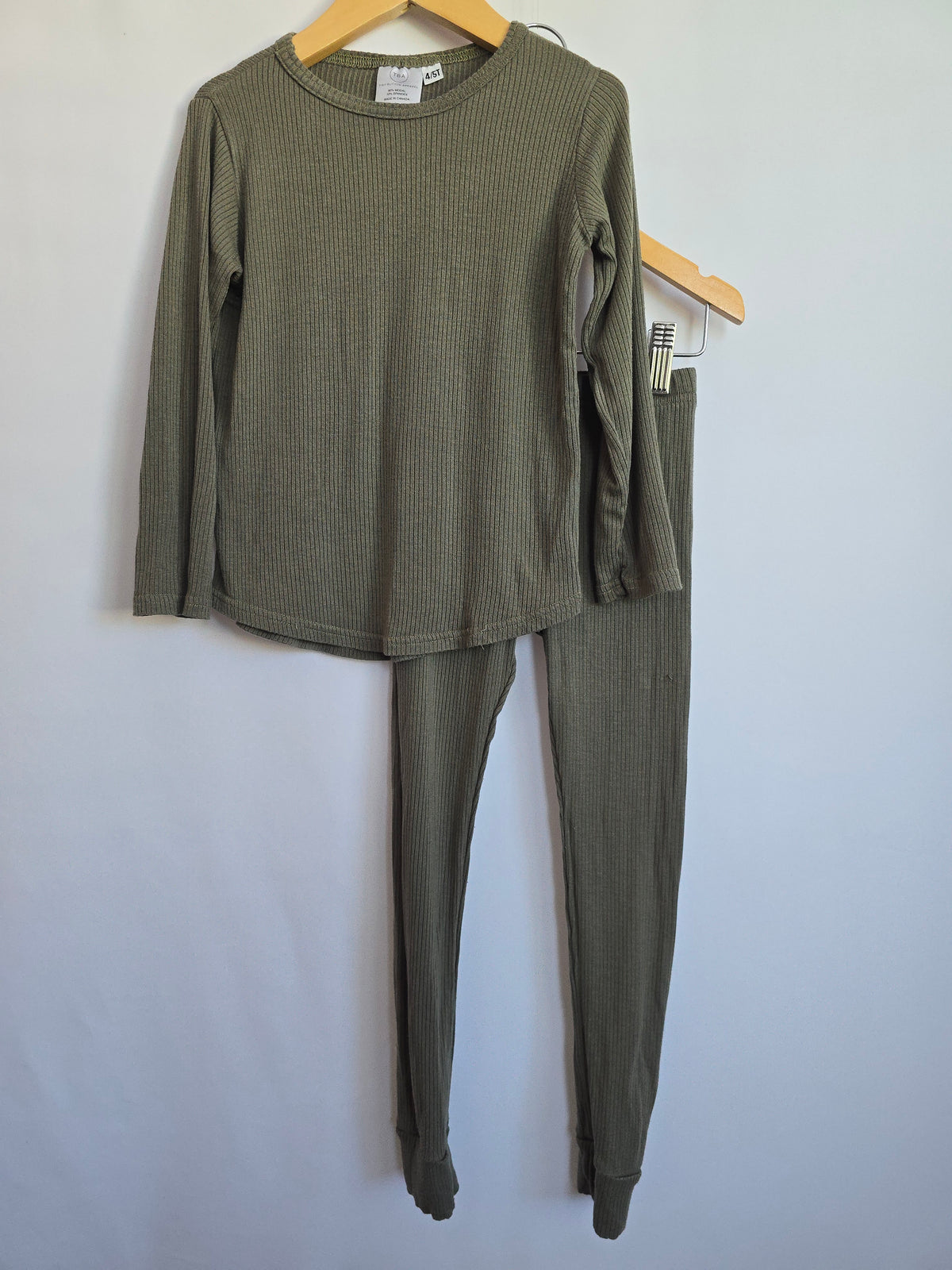 PLAY Tiny Button Apparel Olive Ribbed Lounge Set • 4-5 years