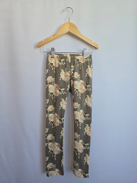Jax & Lennon Grey Floral Leggings • 4-5 years