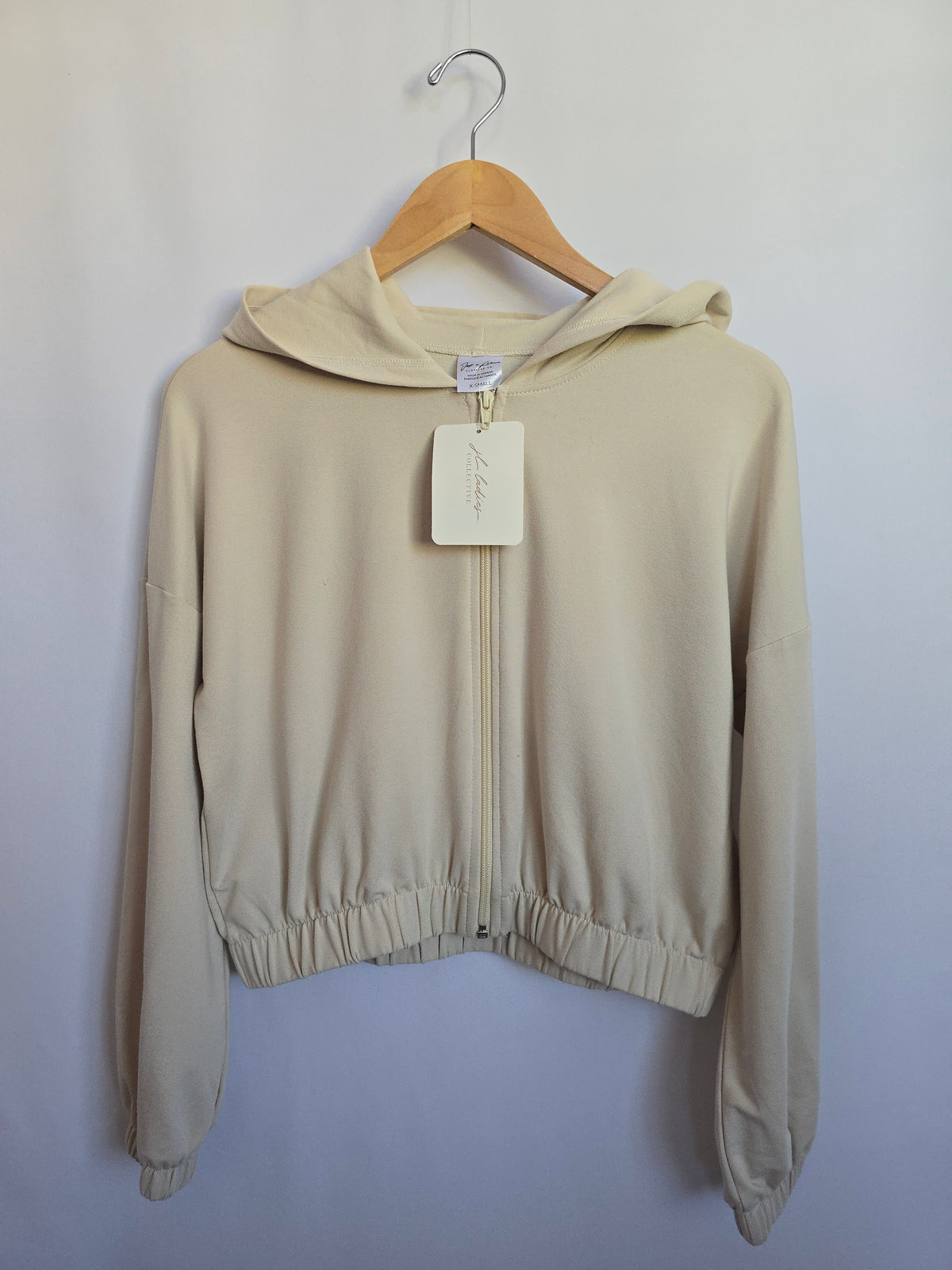 NEW Jax & Lennon Bone Terry Cropped Zip Hoodie • X-Small