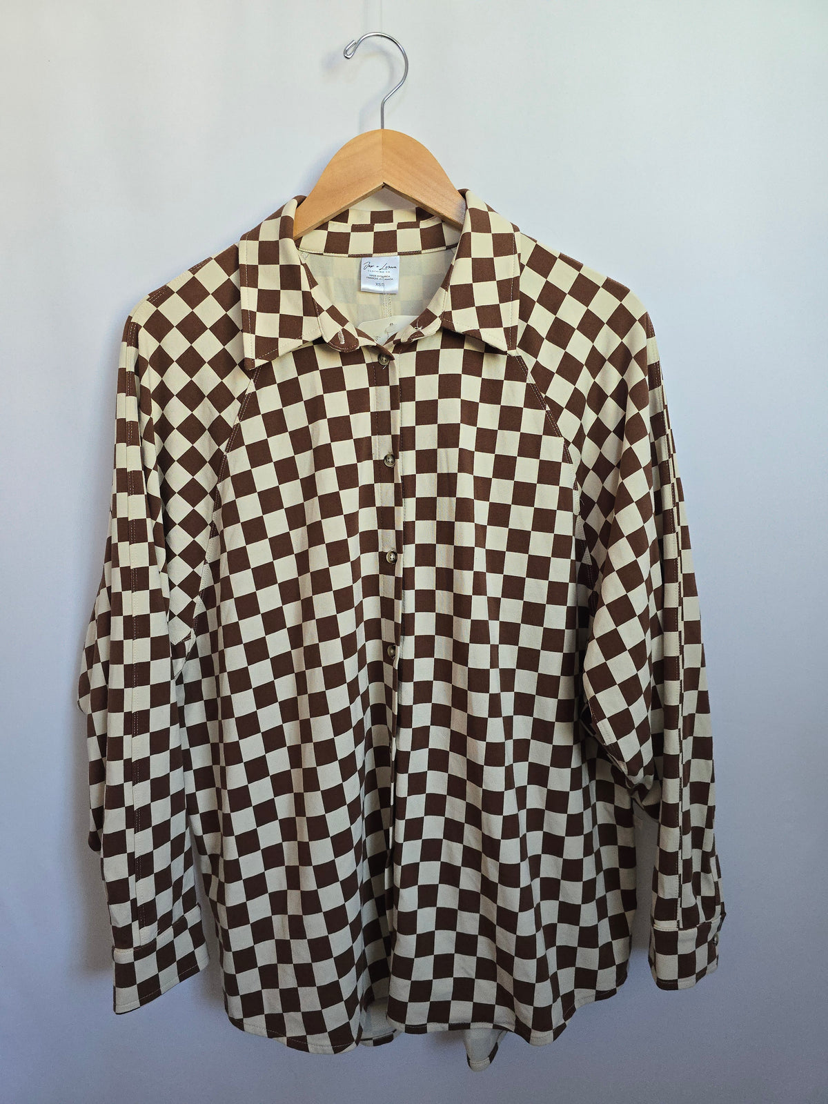 NEW Jax & Lennon Cocoa Checkers Ladies Button Up • X-Small/Small