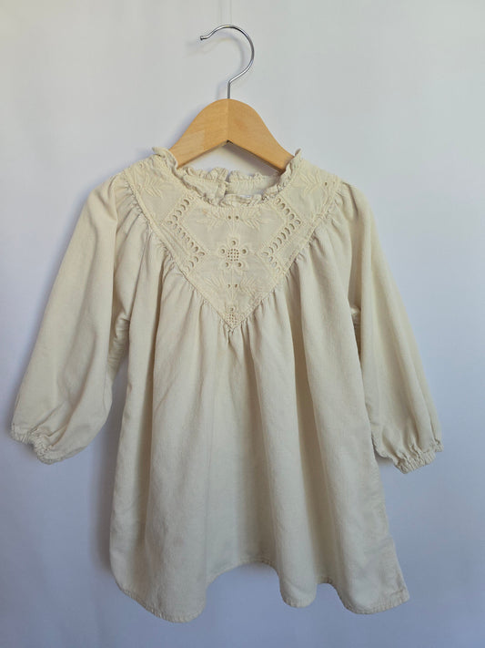 PLAY Zara Cream Cord Eyelet Dress • 2 years