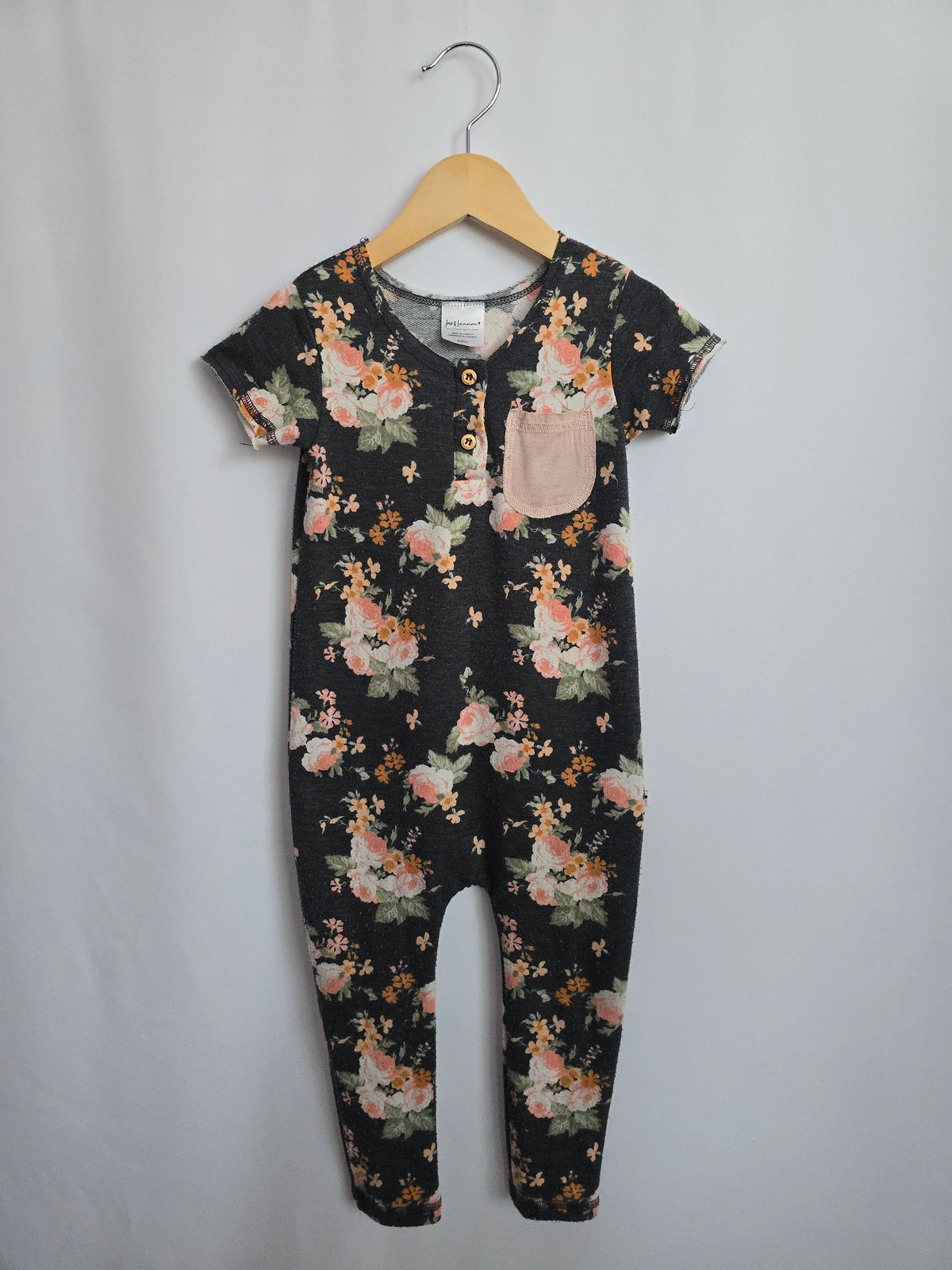 PLAY Jax & Lennon Black Floral Tee Romper • 2-3 years