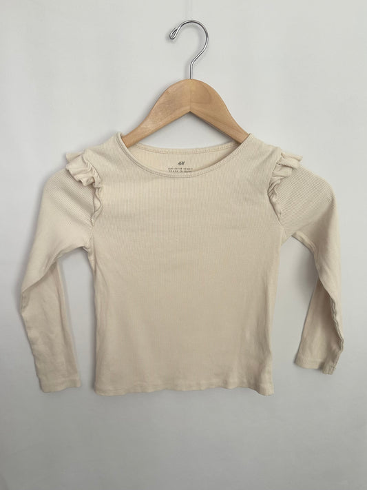 H&M Basics Ribbed Ruffle Long Sleeve Shirt Cream • 6-8 years