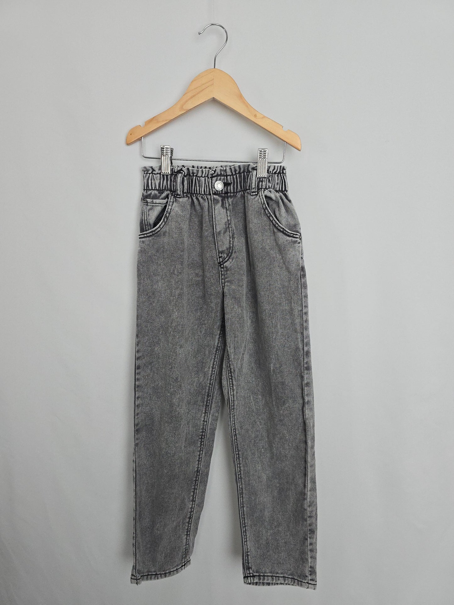 H&M Paperbag Waist Relaxed Grey Wash Denim • 6-7 years