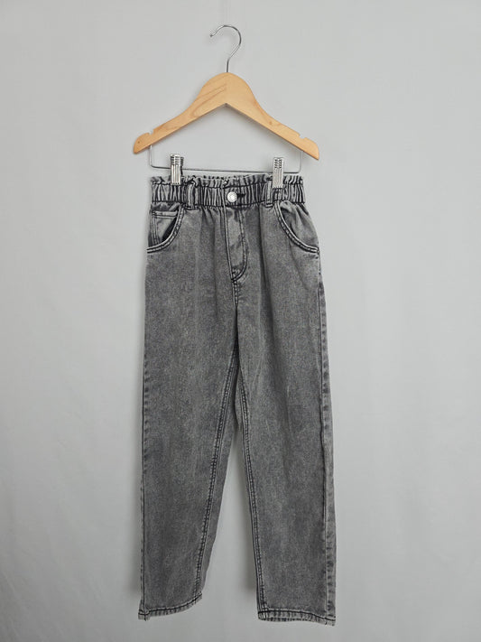 H&M Paperbag Waist Relaxed Grey Wash Denim • 6-7 years