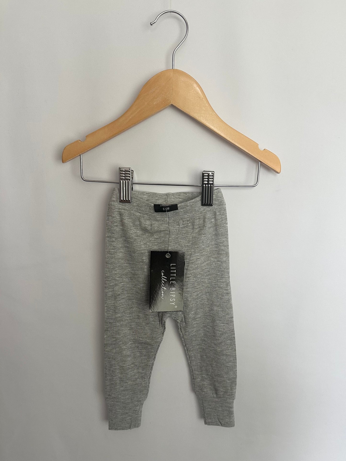 NEW Little Bipsy Grey Ribbed Joggers • 6-12 months