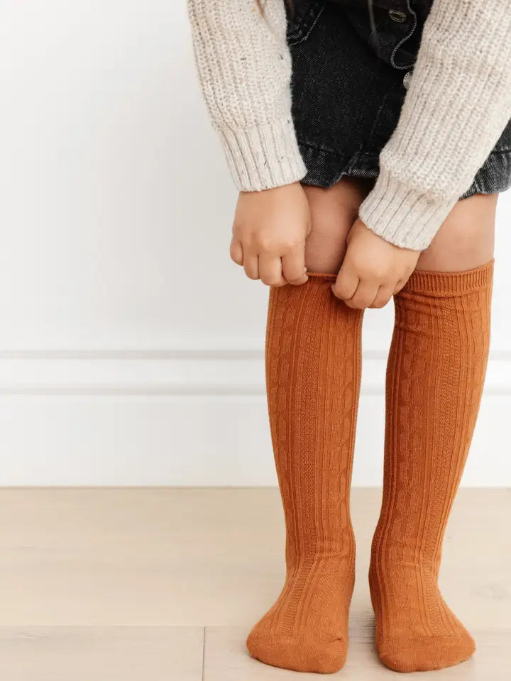 Little Stocking Co. Sugar Almond Cable Knit Knee High Socks