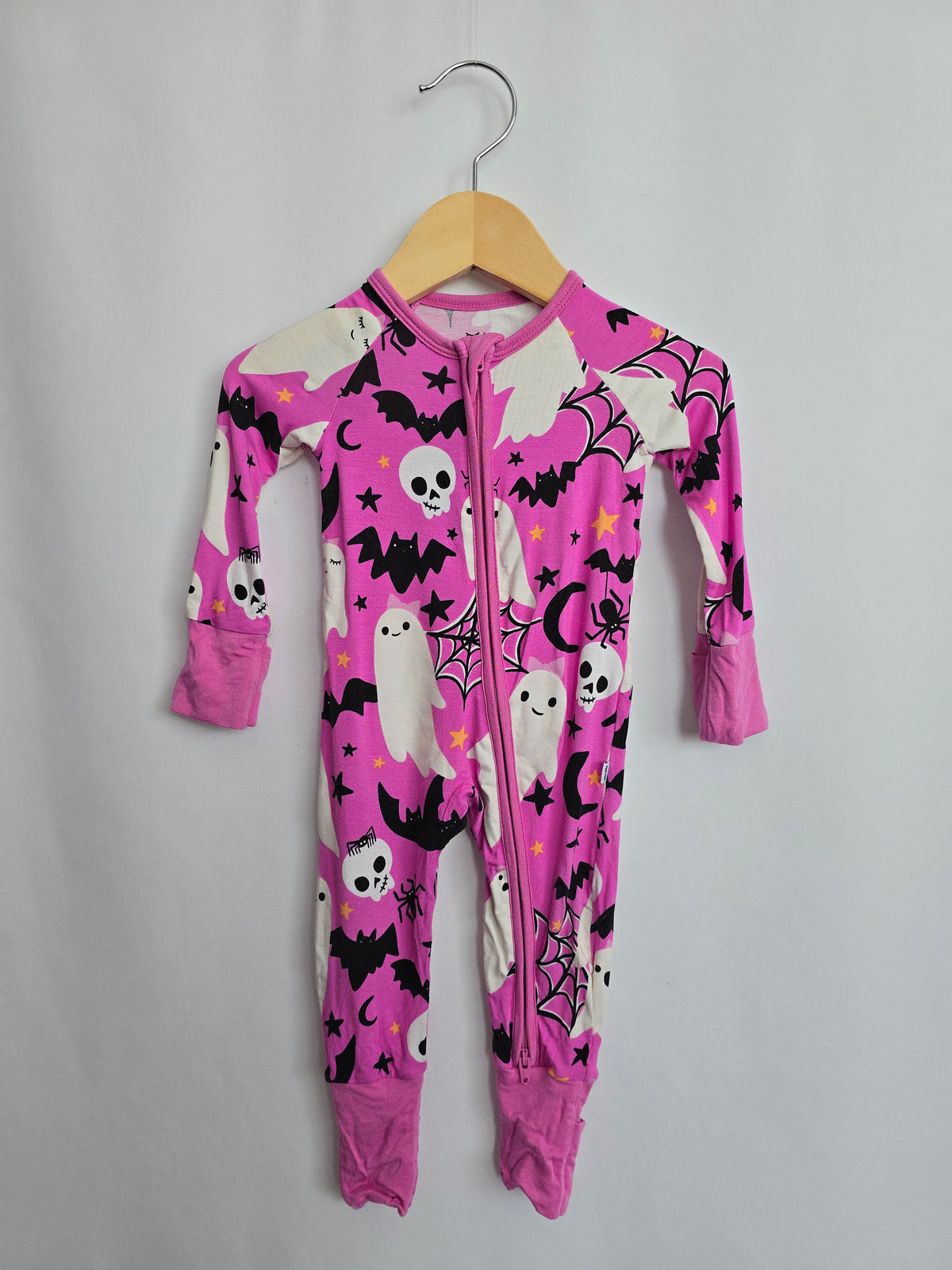 Little Sleepies Pink Ghosts Zip Romper • 0-3 months