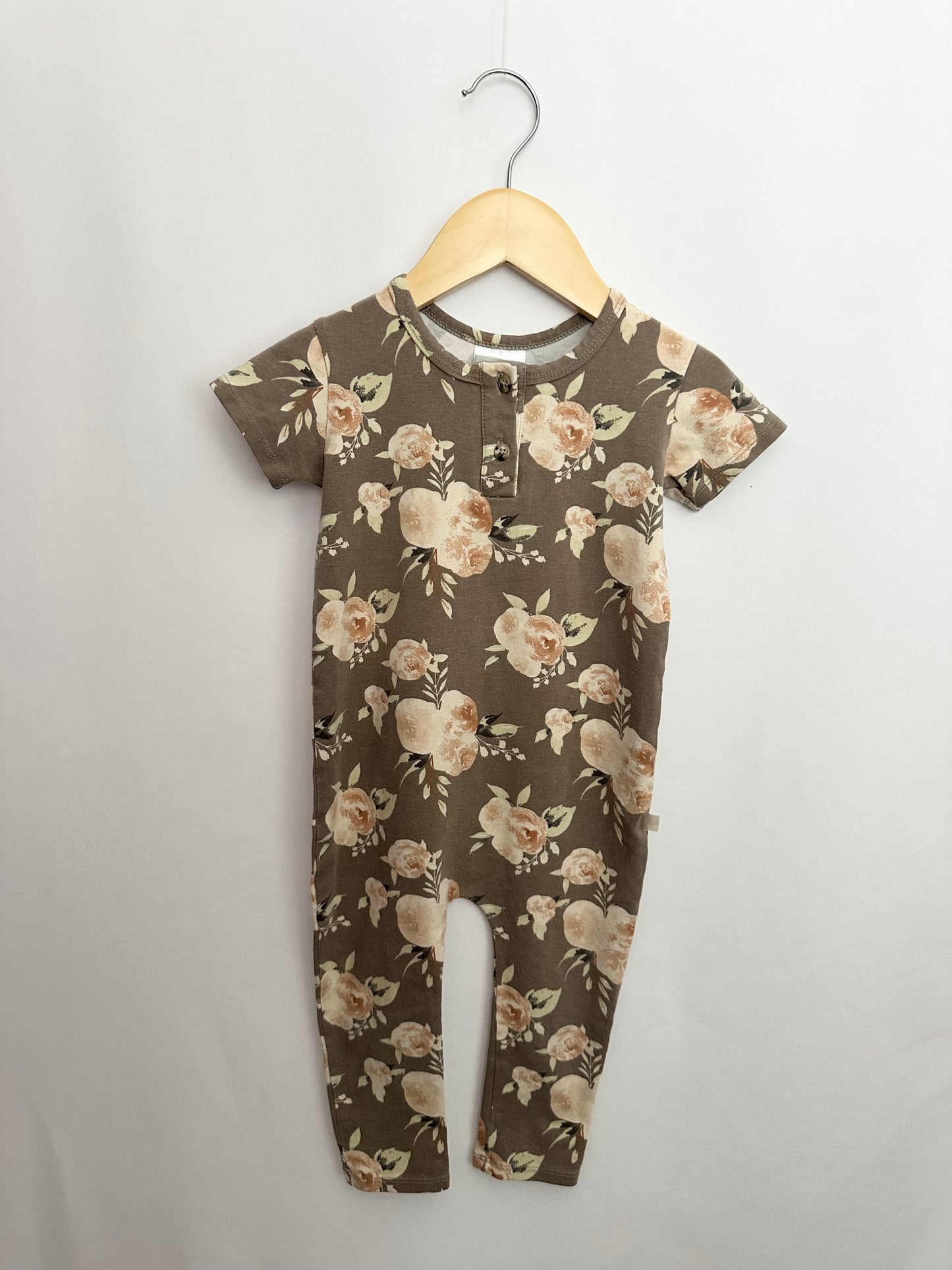 Jax & Lennon Grey Floral Tee Romper • 12-18 months