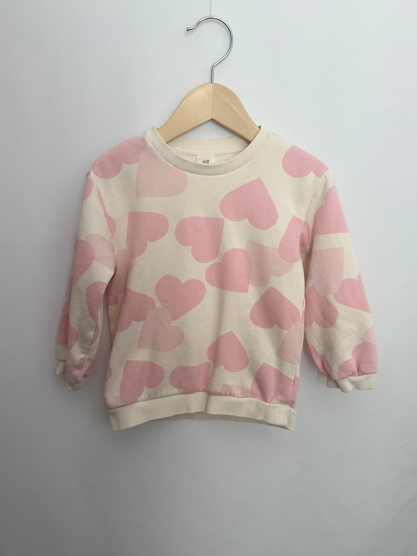 H&M Pink Hearts Basic Crewneck • 2-3 years
