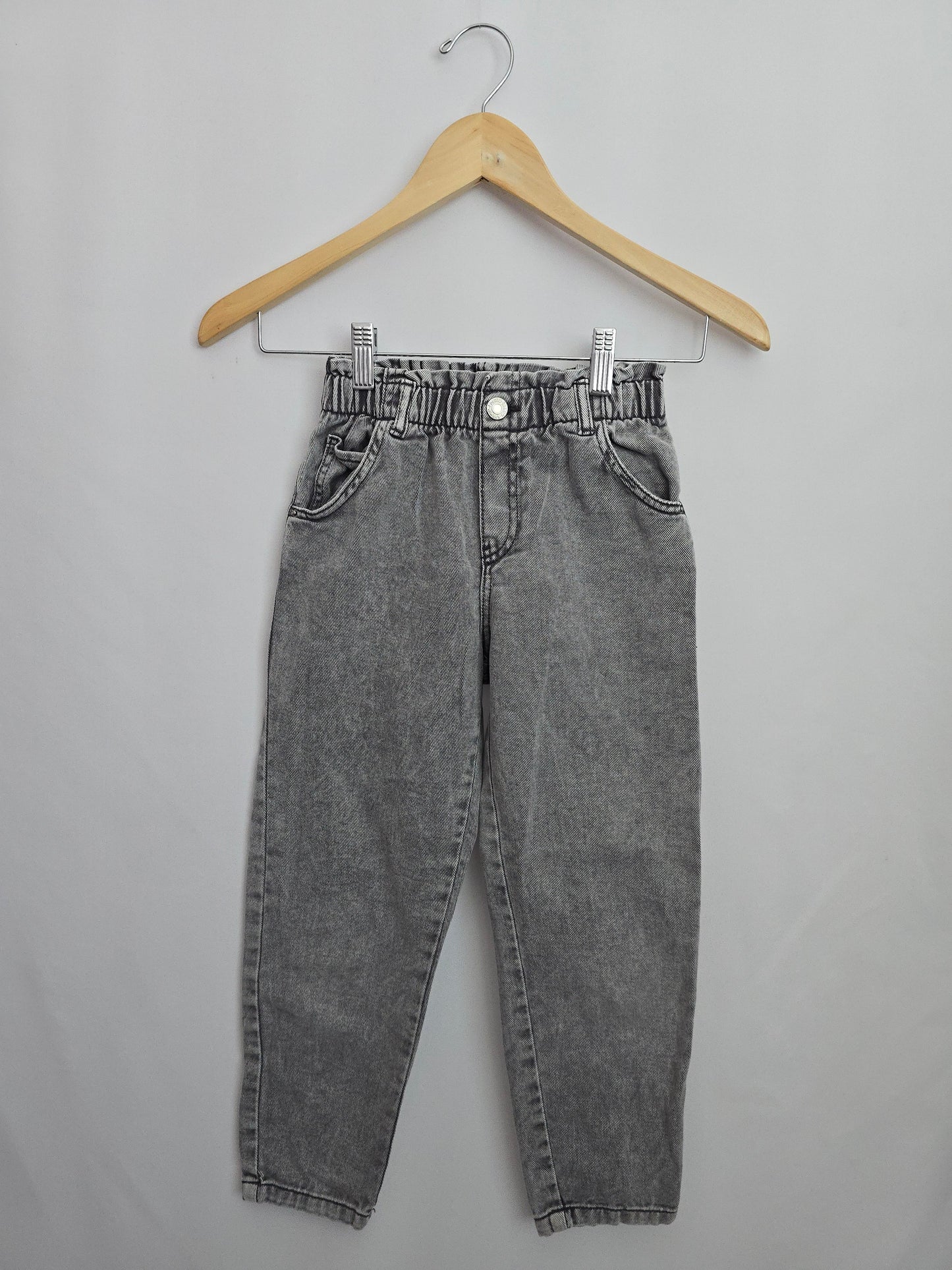 H&M Grey Wash Paperbag Waist Wide Leg Jeans • 7-8 years
