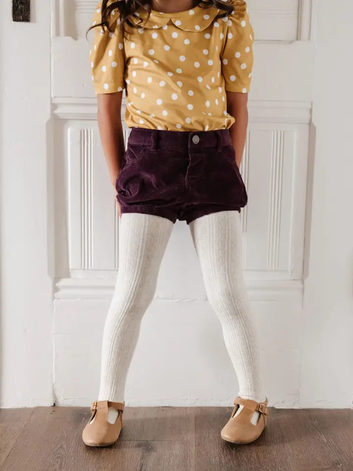 Little Stocking Co. Heathered Ivory Cable Knit Tights