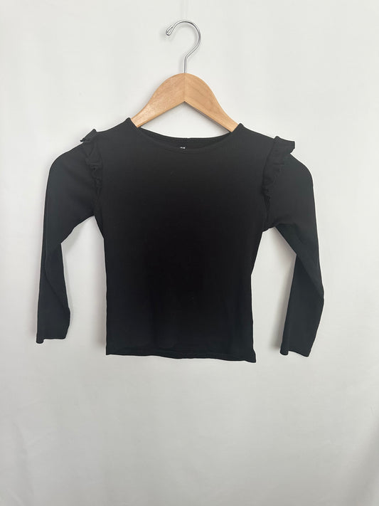 H&M Basics Ribbed Ruffle Long Sleeve Shirt Black • 6-8 years