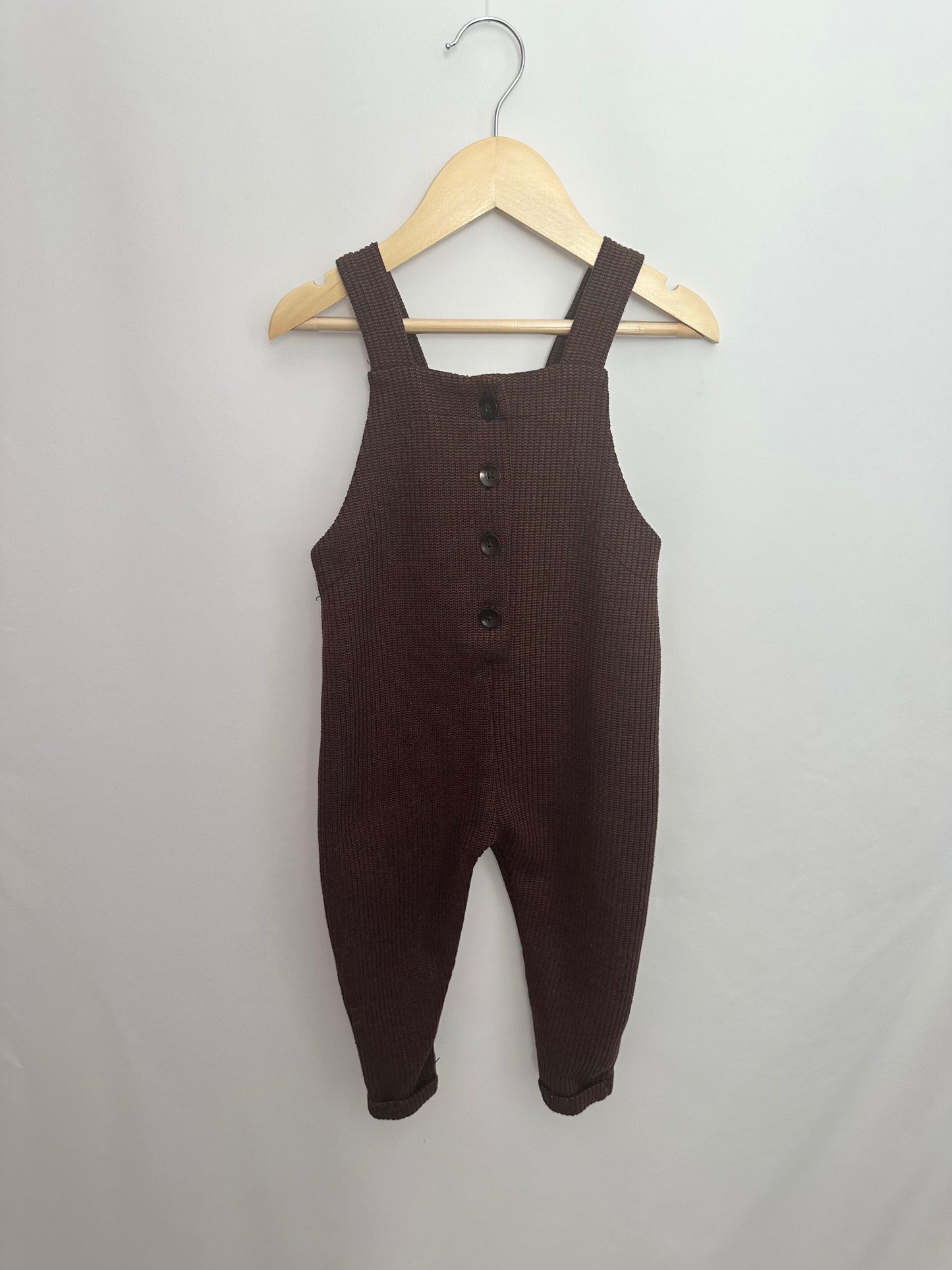 Zara Chocolate Ribbed Overalls • 18-24 months