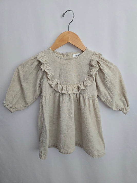 Mebie Baby Linen Blend Oat Dress • 2 years