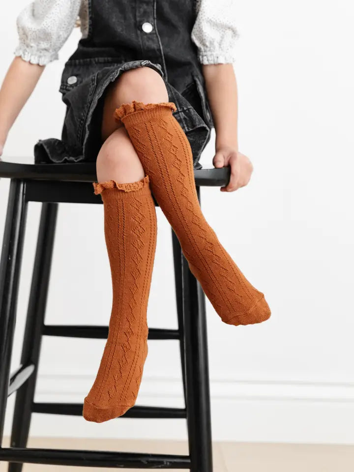 Little Stocking Co. Sugar Almond Fancy Lace Top Knee High Socks