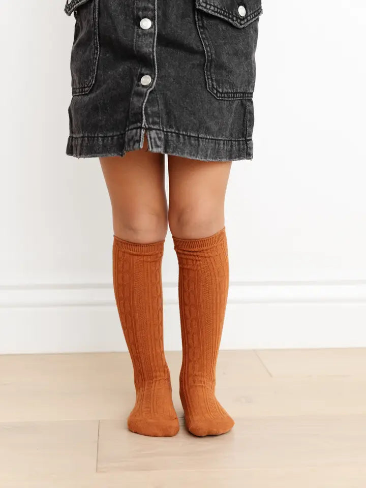 Little Stocking Co. Sugar Almond Cable Knit Knee High Socks