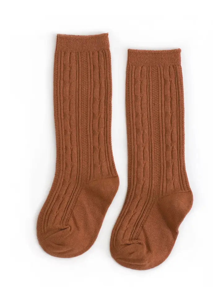 Little Stocking Co. Sugar Almond Cable Knit Knee High Socks