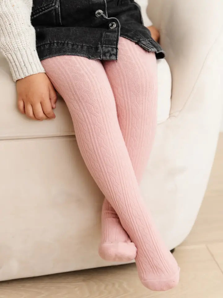 Little Stocking Co. Blush Cable Knit Tights