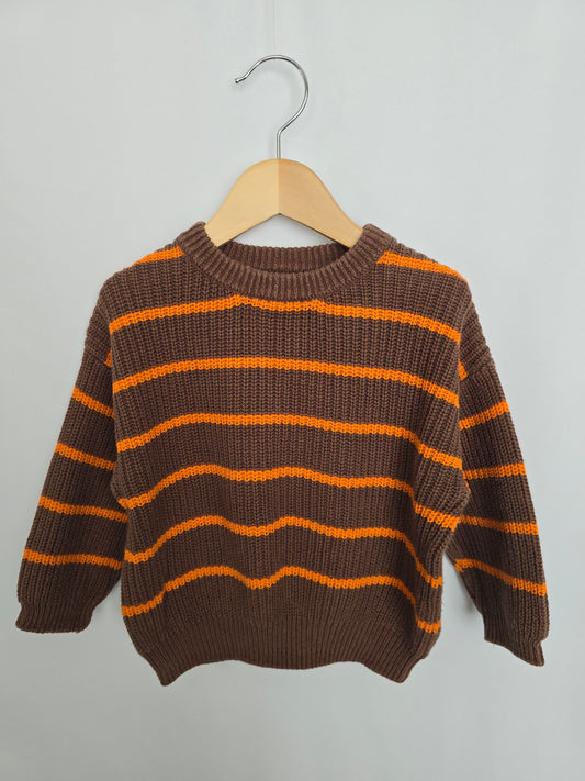 Zara Cocoa Brown Stripe Knit Sweater • 18-24 months