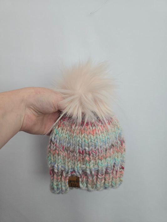 Peach & Lulu Cotton Candy Knit Pom Pom Toque • 0-12 months