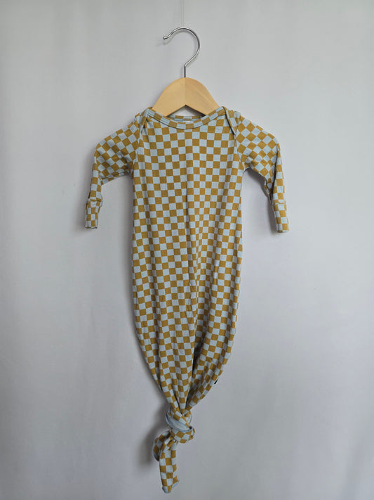 Pretty Laundry Blue Checkered Knotted Gown • 0-6 months