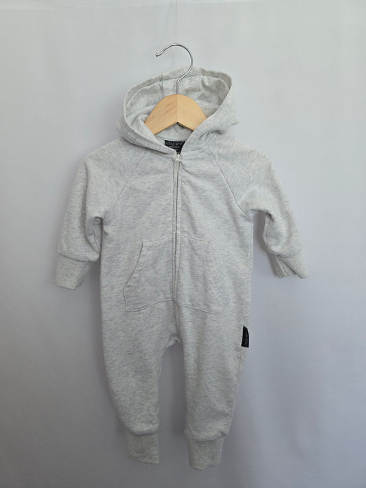 Little Bipsy Light Grey Hooded Zip Romper • 6-9 months