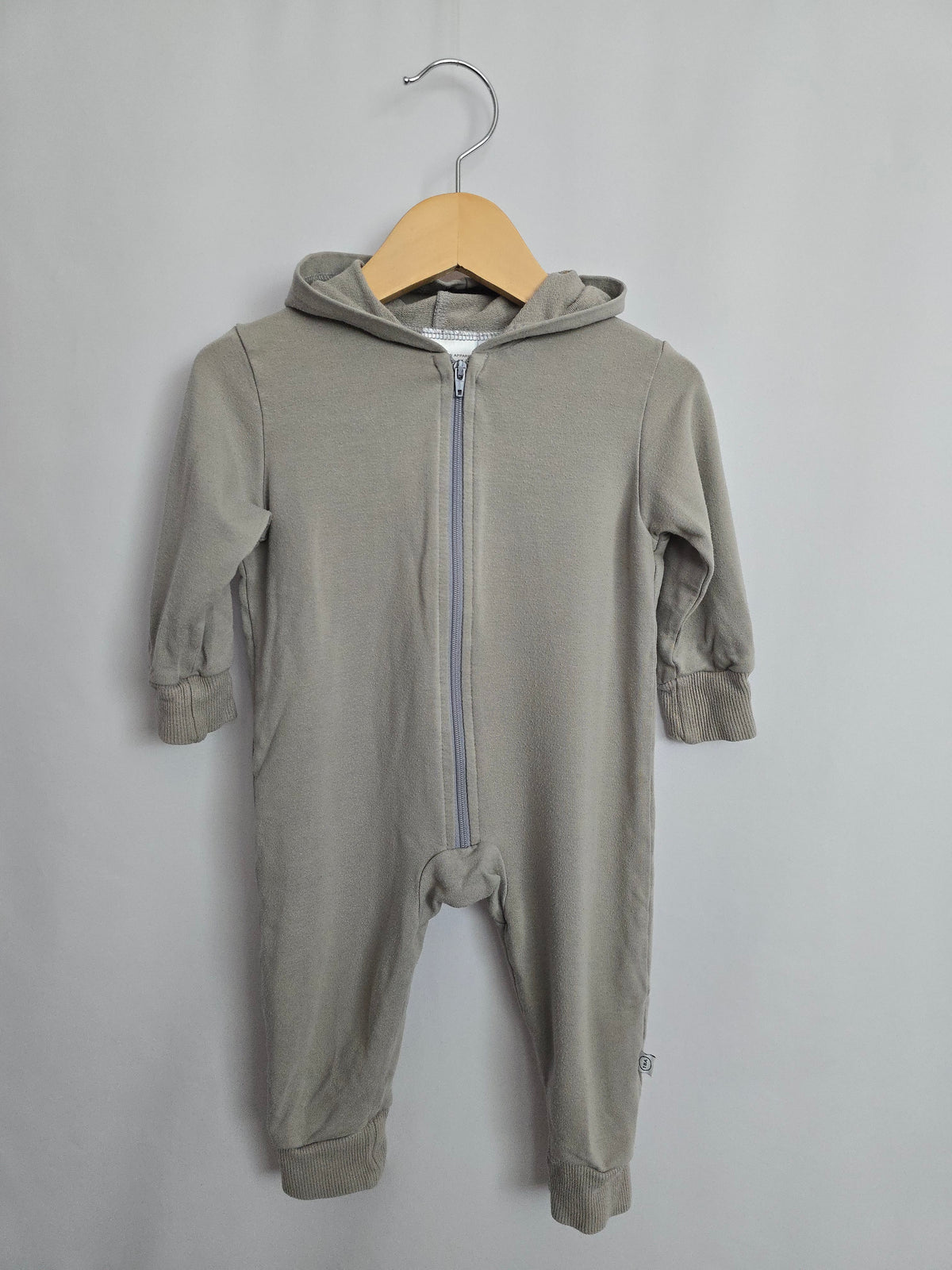 PLAY Tiny Button Apparel Grey Hooded Romper • 6-12 months