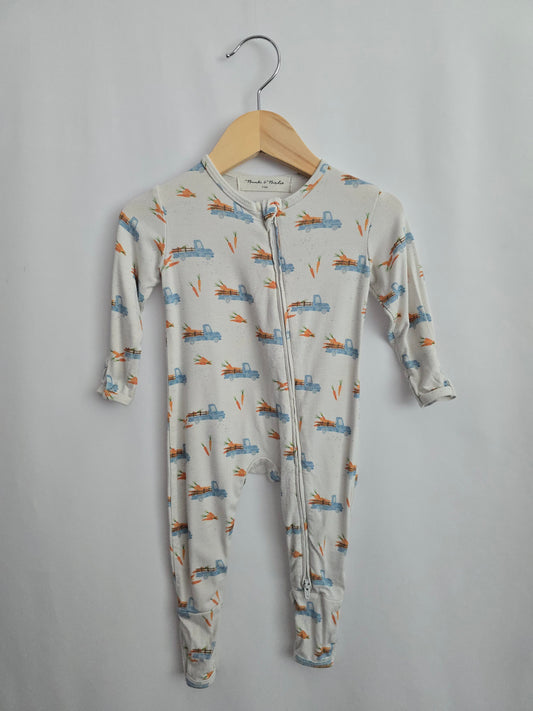 Bambi & Birdie Farm Truck Zip Romper • 3-6 months