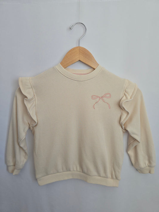 H&M Cream Bow Ruffle Shoulder Crewneck • 4-6 years