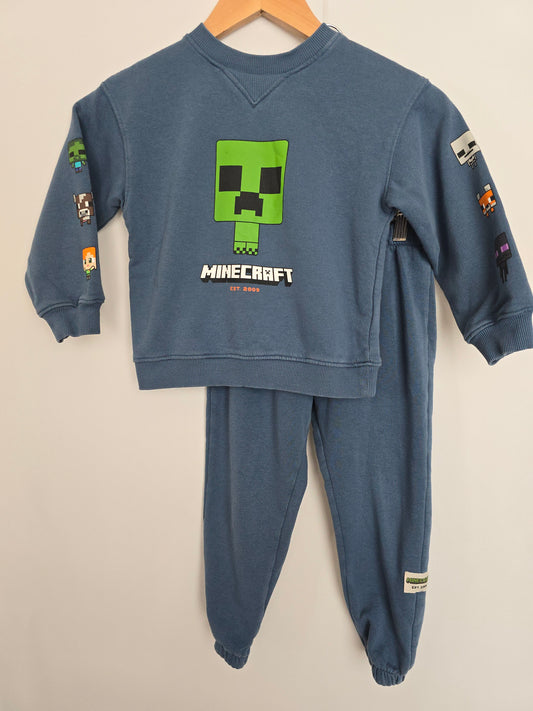 H&M Slate Blue Minecraft Crew & Joggers • 4-5 years