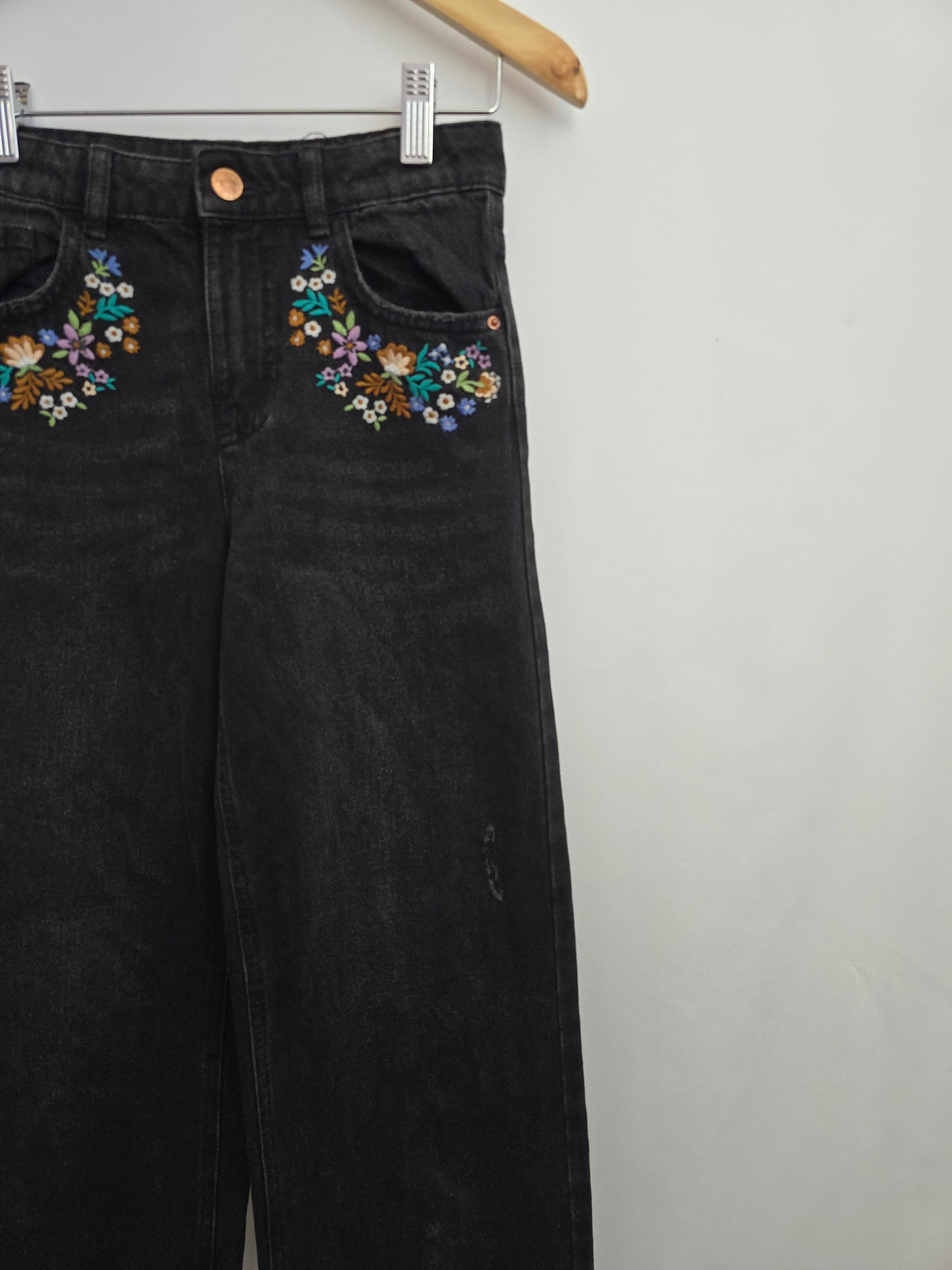 M&S Black Emroidered Denim • 9-10 years
