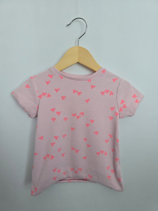 PLAY Zara Pink Bows Ribbed Tee • 4 years