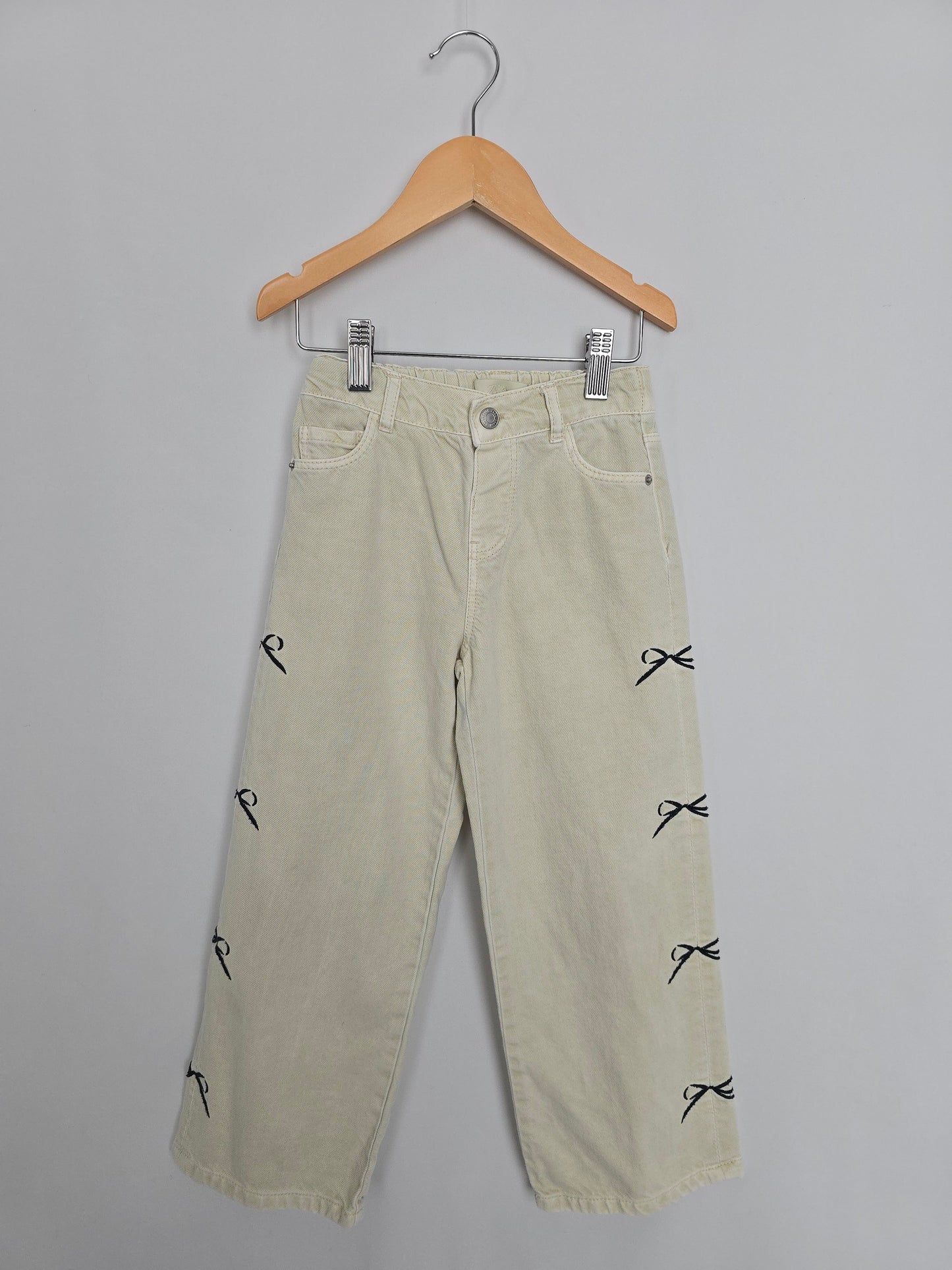Zara Ivory Bows Wide Leg Jeans • 5-6 years
