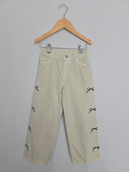 Zara Ivory Bows Wide Leg Jeans • 5-6 years