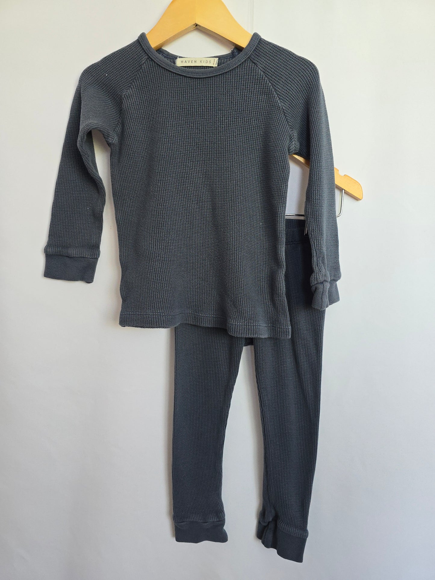 PLAY Haven Kids Waffle Slate Blue Lounge Suit • 18-24 months