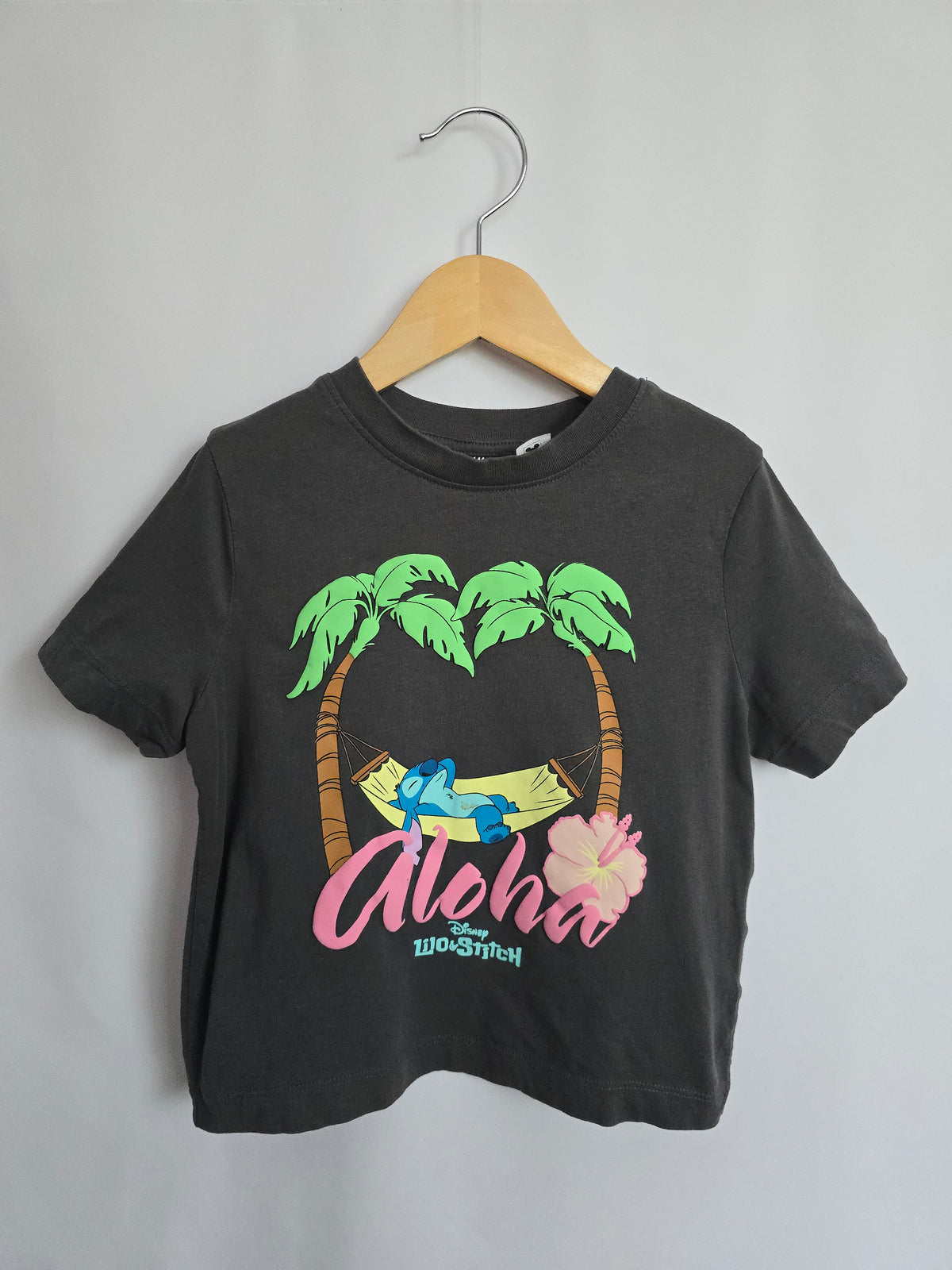 H&M Grey Aloha Stitch Tee • 4-6 years