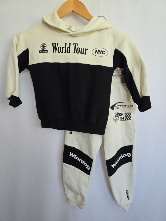 H&M Black & White Motoclub Hoodie & Sweatpants • 3-4 years