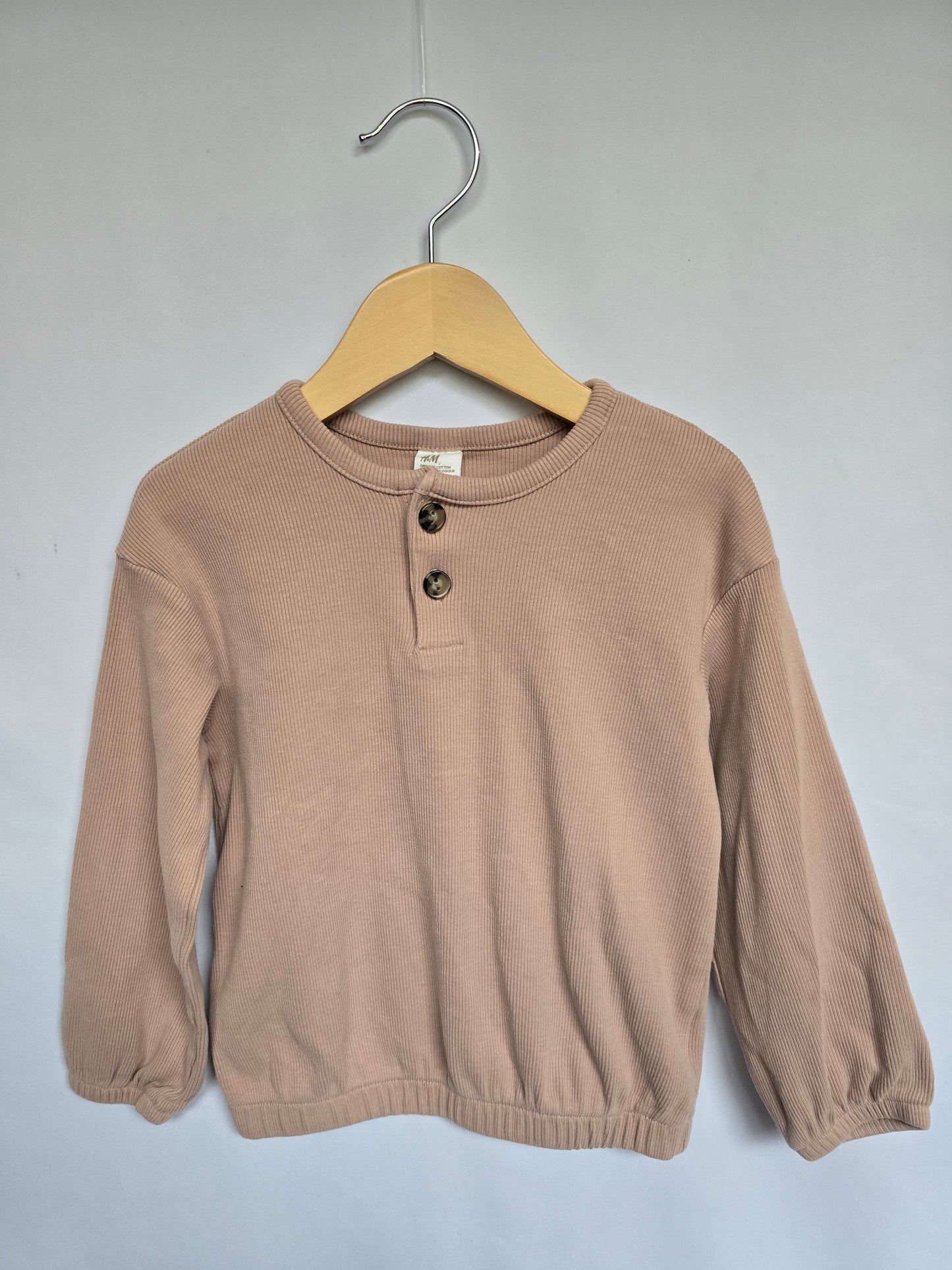 H&M Blush Ribbed Long Sleeve Shirt • 3-4 years