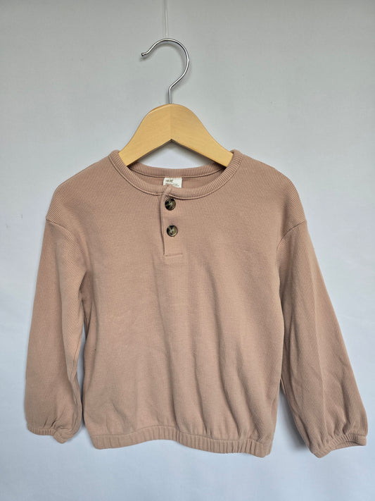 H&M Blush Ribbed Long Sleeve Shirt • 3-4 years