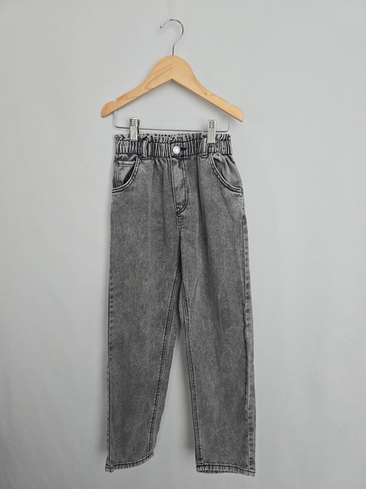 H&M Grey Wash Paperbag Waist Wide Leg Jeans • 7-8 years