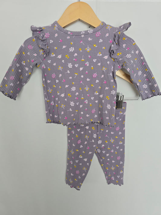 George Purple Floral Ribbed Set • 0-3 months
